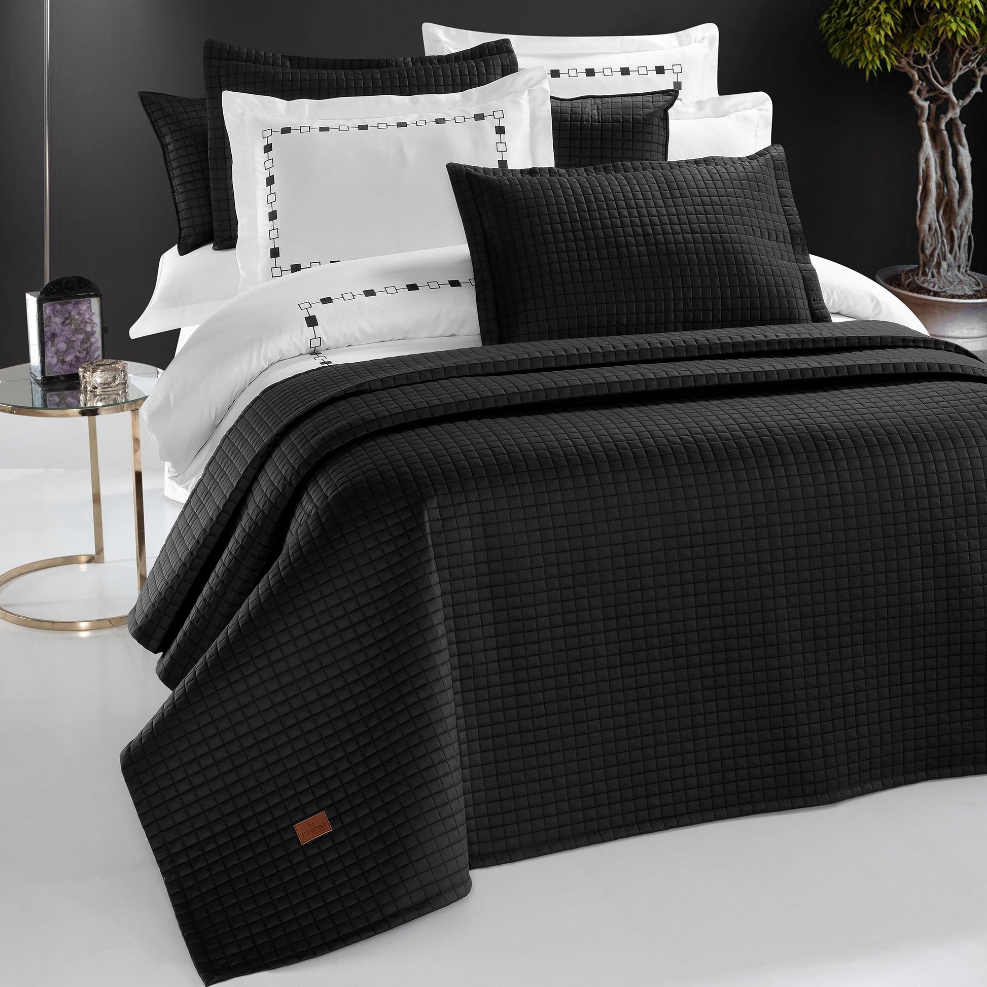 PASIONI - Saten - Elegante - Çift Kişilik Yatak Örtüsü Takımı Siyah - Pasioni