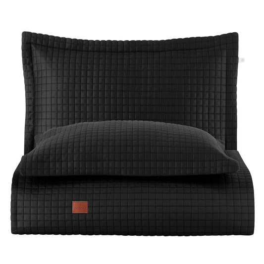 PASIONI - Saten - Elegante - Çift Kişilik Yatak Örtüsü Takımı Siyah - Pasioni