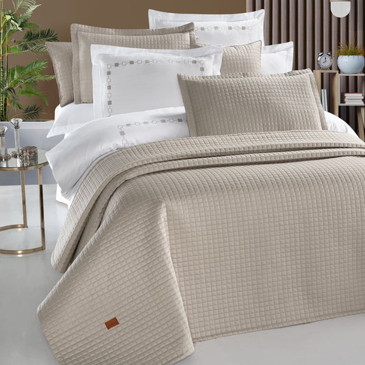 PASIONI - Saten - Elegante - Çift Kişilik Yatak Örtüsü Takımı Taş - Pasioni