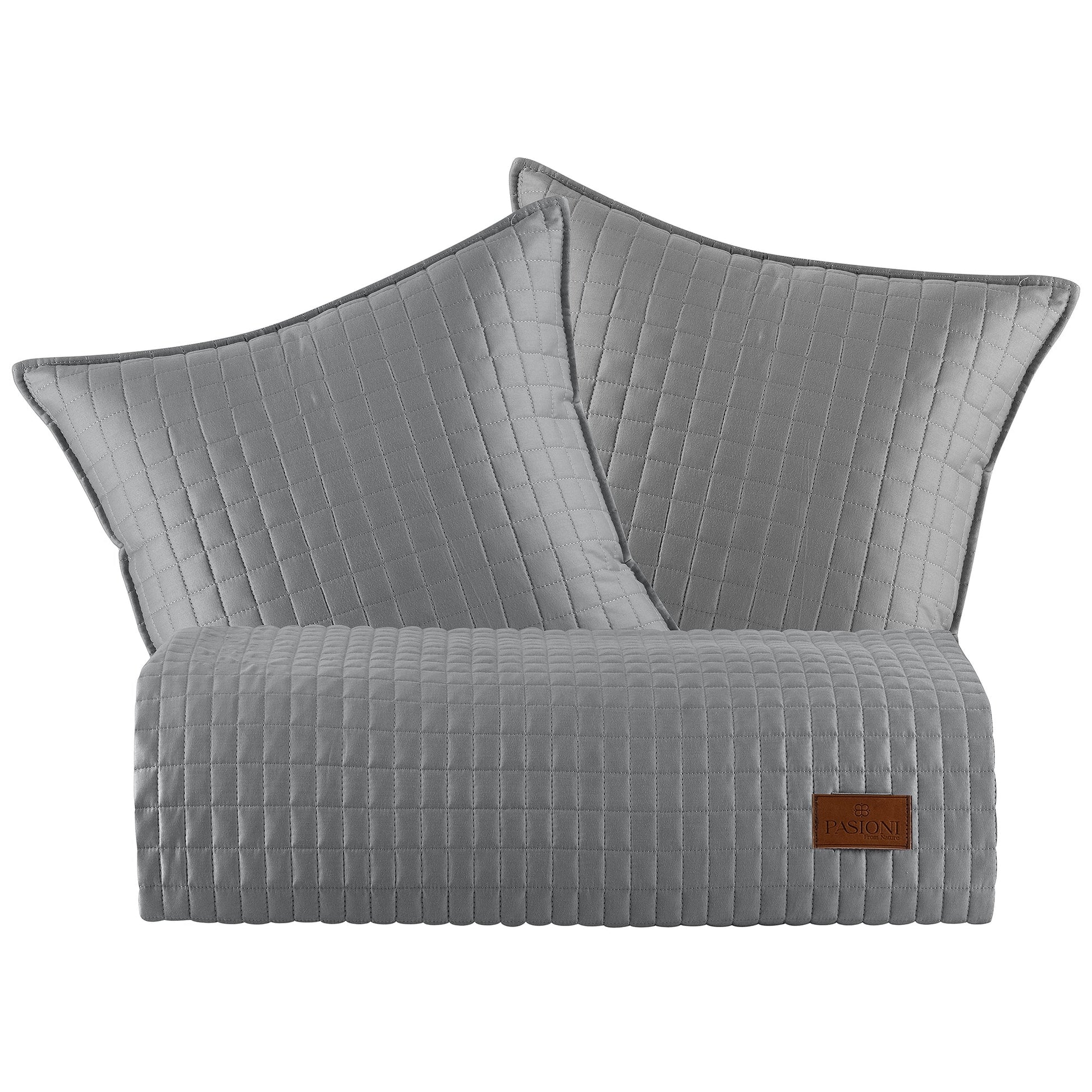 PASIONI - Saten - Elegante - Gri Çift Kişilik Yatak Runner Seti - Pasioni