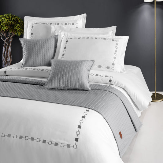 PASIONI - Saten - Elegante - Gri Nakışlı Çift Kişilik Nevresim Takımı - Pasioni