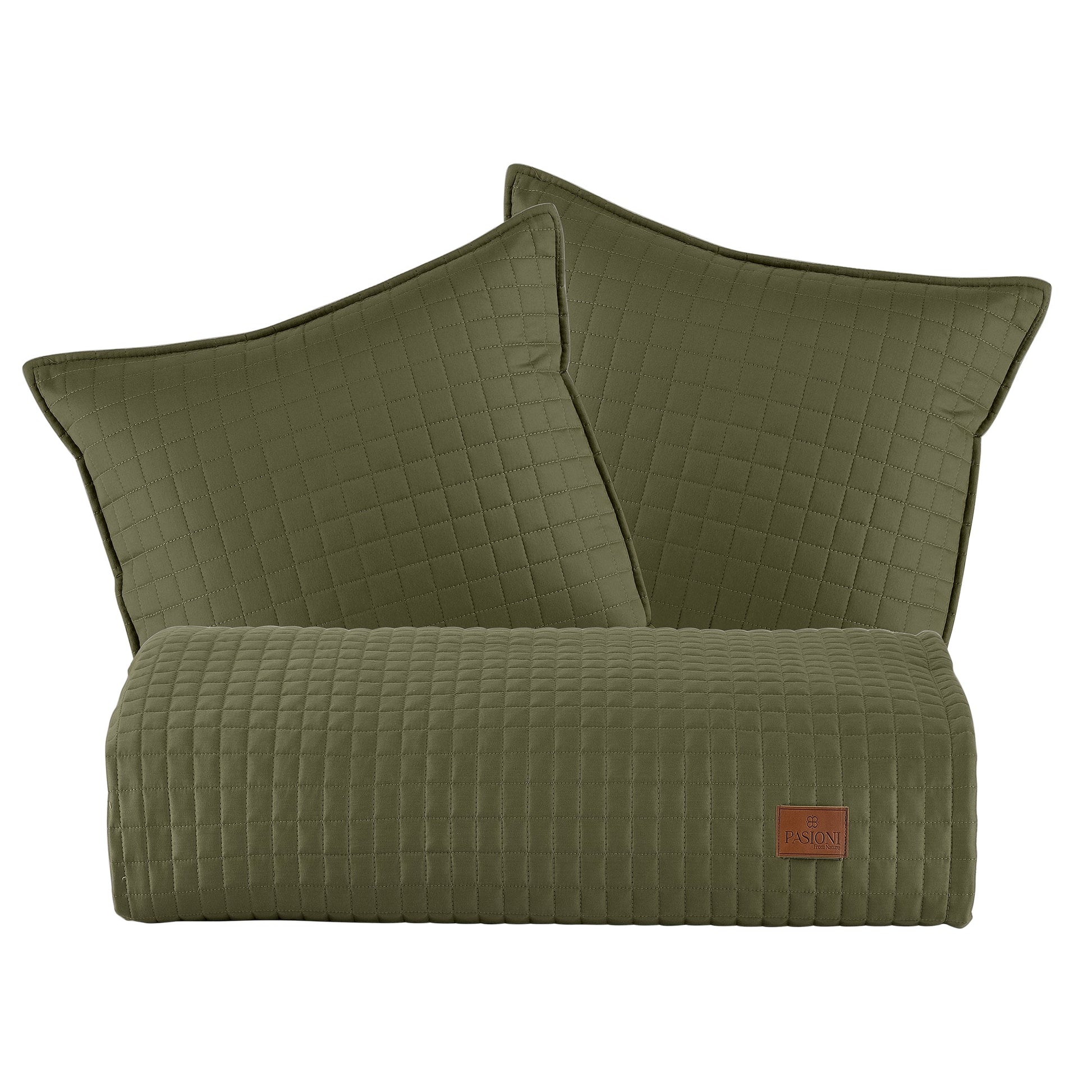 PASIONI - Saten - Elegante - Haki Çift Kişilik Yatak Runner Seti - Pasioni