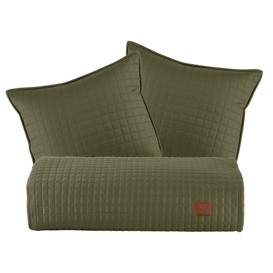 PASIONI - Saten - Elegante - Haki Çift Kişilik Yatak Runner Seti - Pasioni