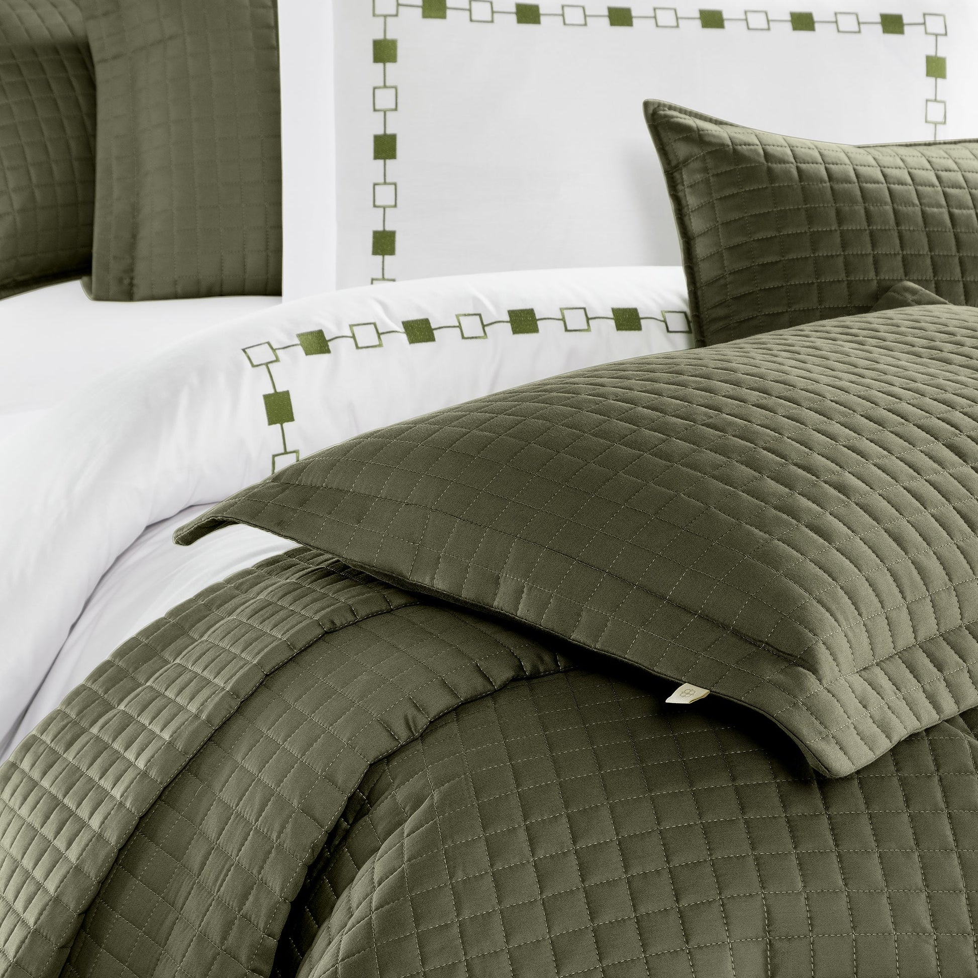 PASIONI - Saten - Elegante - Haki Nakışlı Çift Kişilik Nevresim Takımı - Pasioni