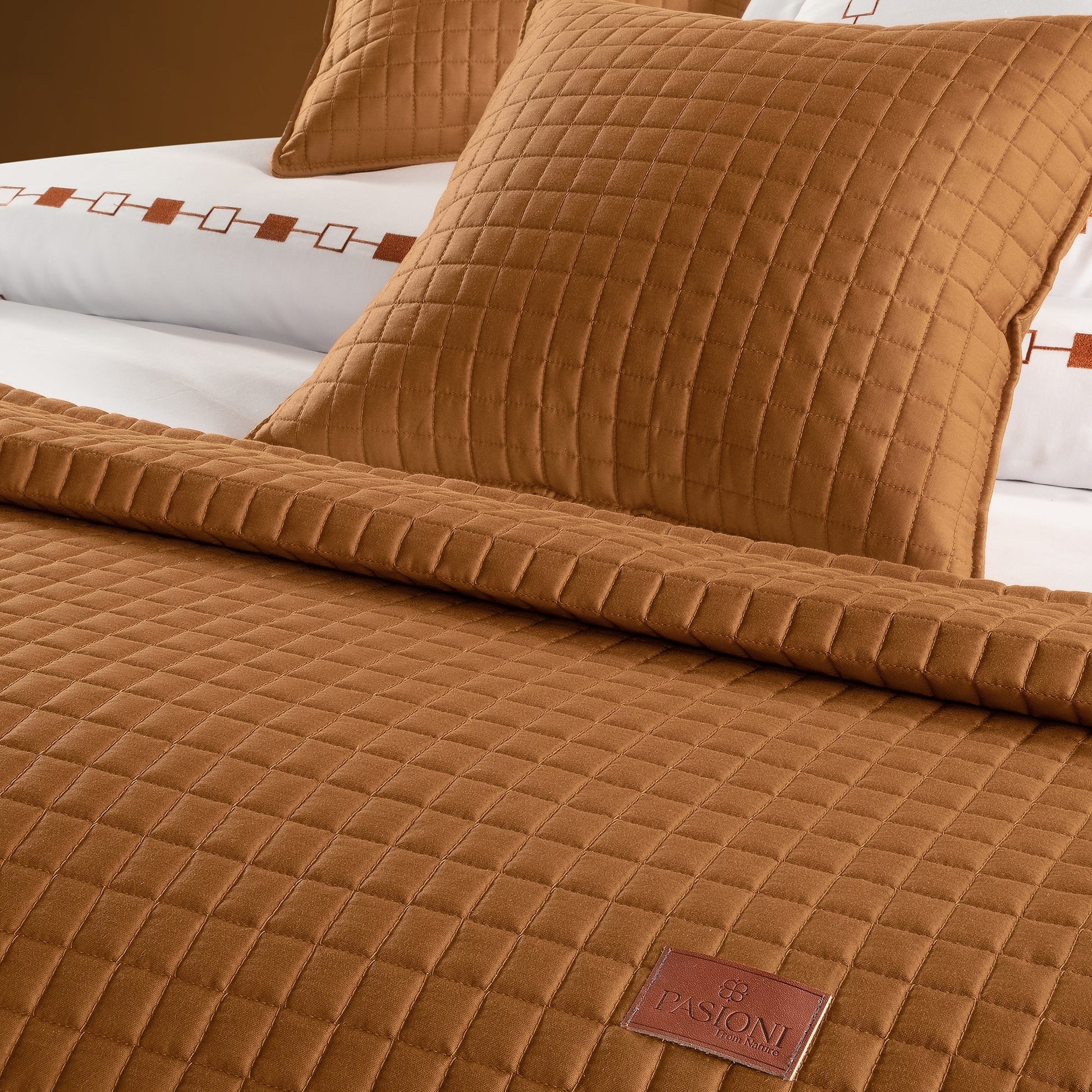 PASIONI - Saten - Elegante - Hardal Çift Kişilik Yatak Runner Seti - Pasioni