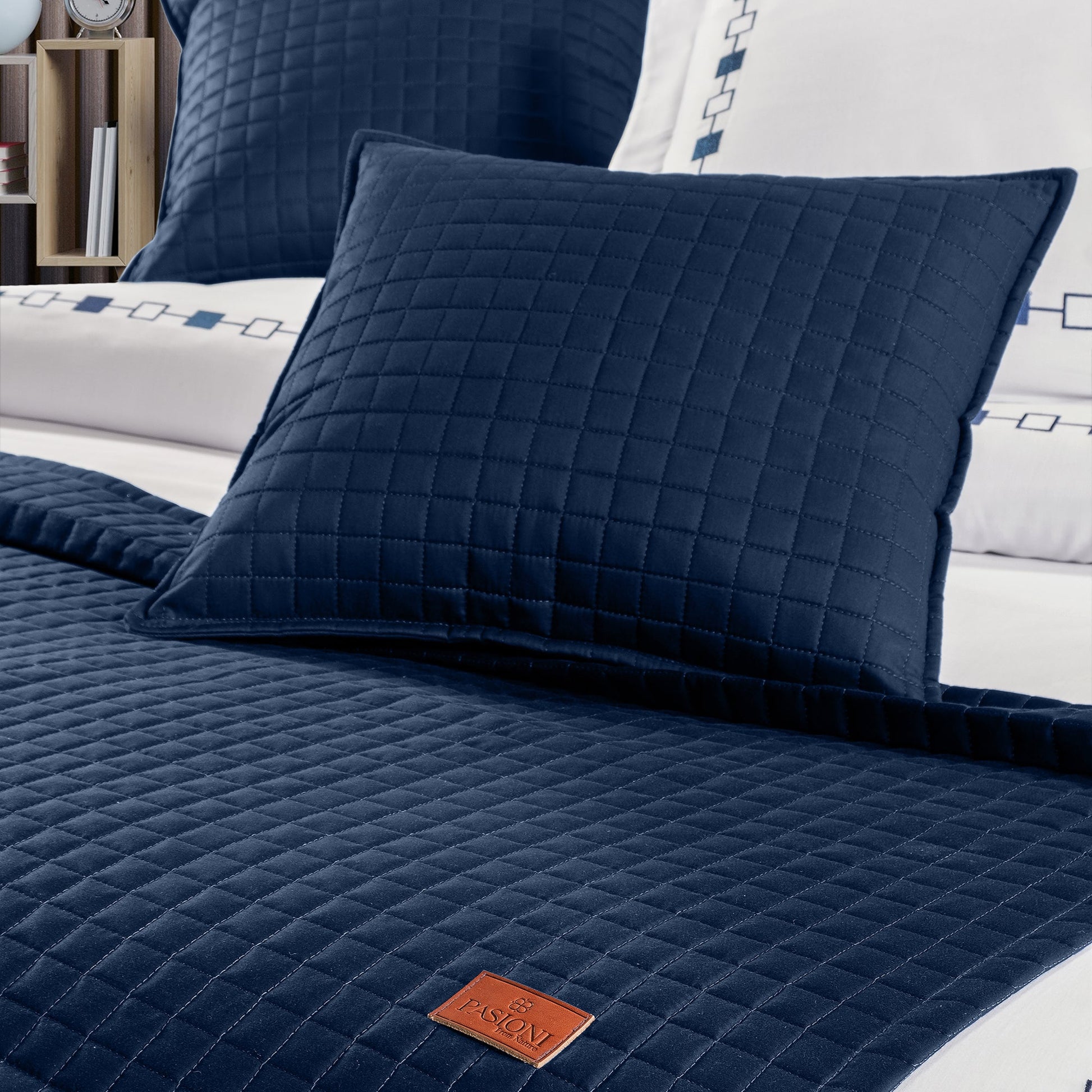 PASIONI - Saten - Elegante - Lacivert Çift Kişilik Yatak Runner Seti - Pasioni