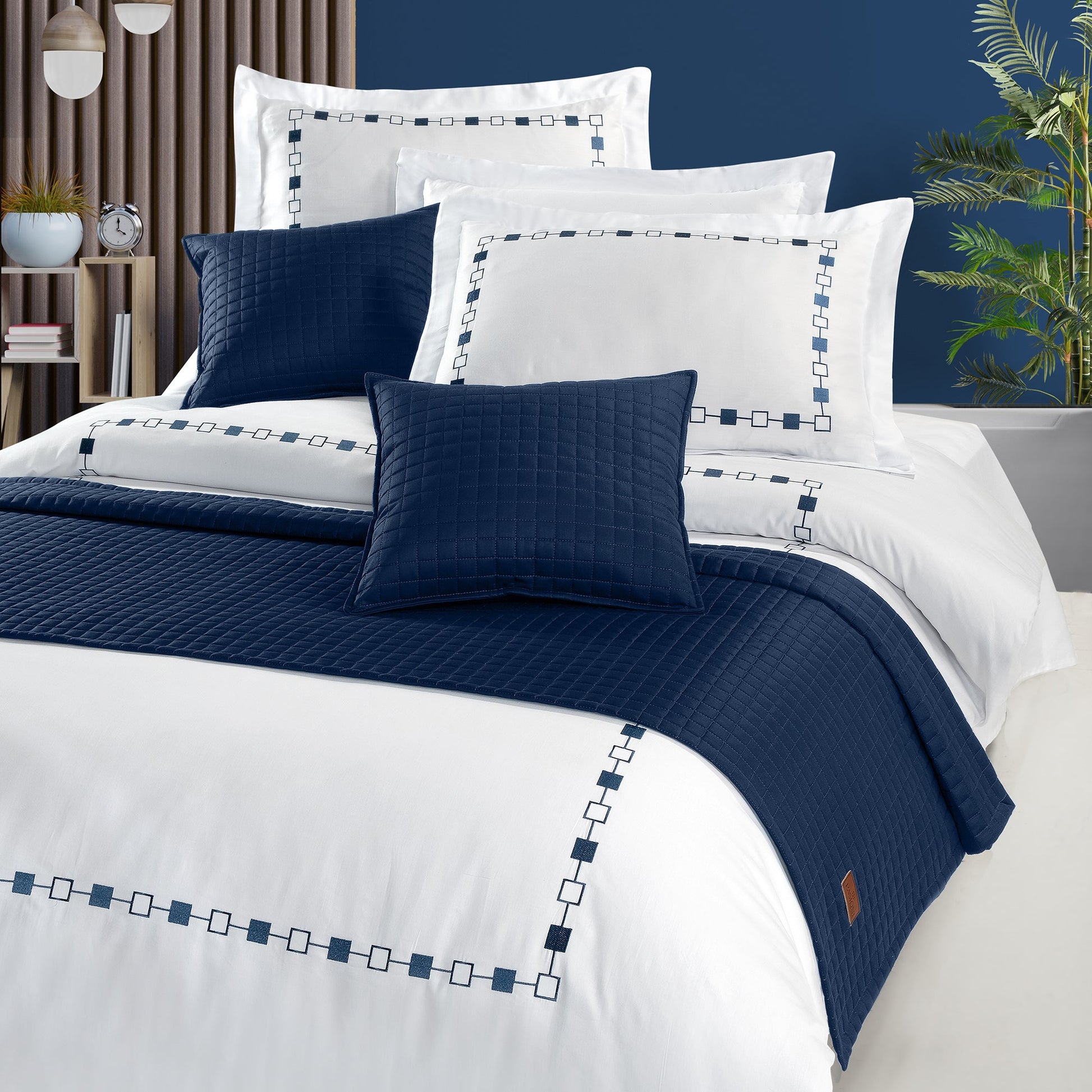 PASIONI - Saten - Elegante - Lacivert Çift Kişilik Yatak Runner Seti - Pasioni