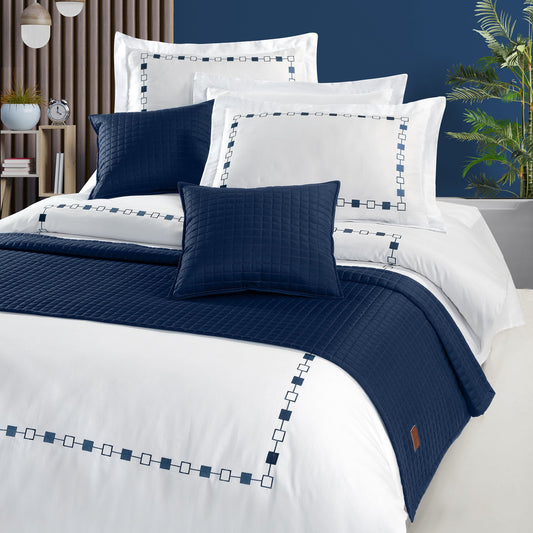 PASIONI - Saten - Elegante - Lacivert Çift Kişilik Yatak Runner Seti - Pasioni