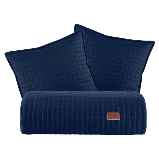 PASIONI - Saten - Elegante - Lacivert Çift Kişilik Yatak Runner Seti - Pasioni