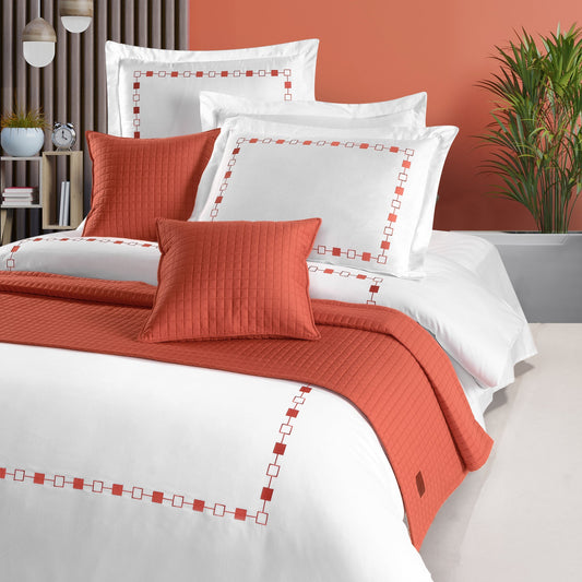 PASIONI - Saten - Elegante - Mercan Çift Kişilik Yatak Runner Seti - Pasioni