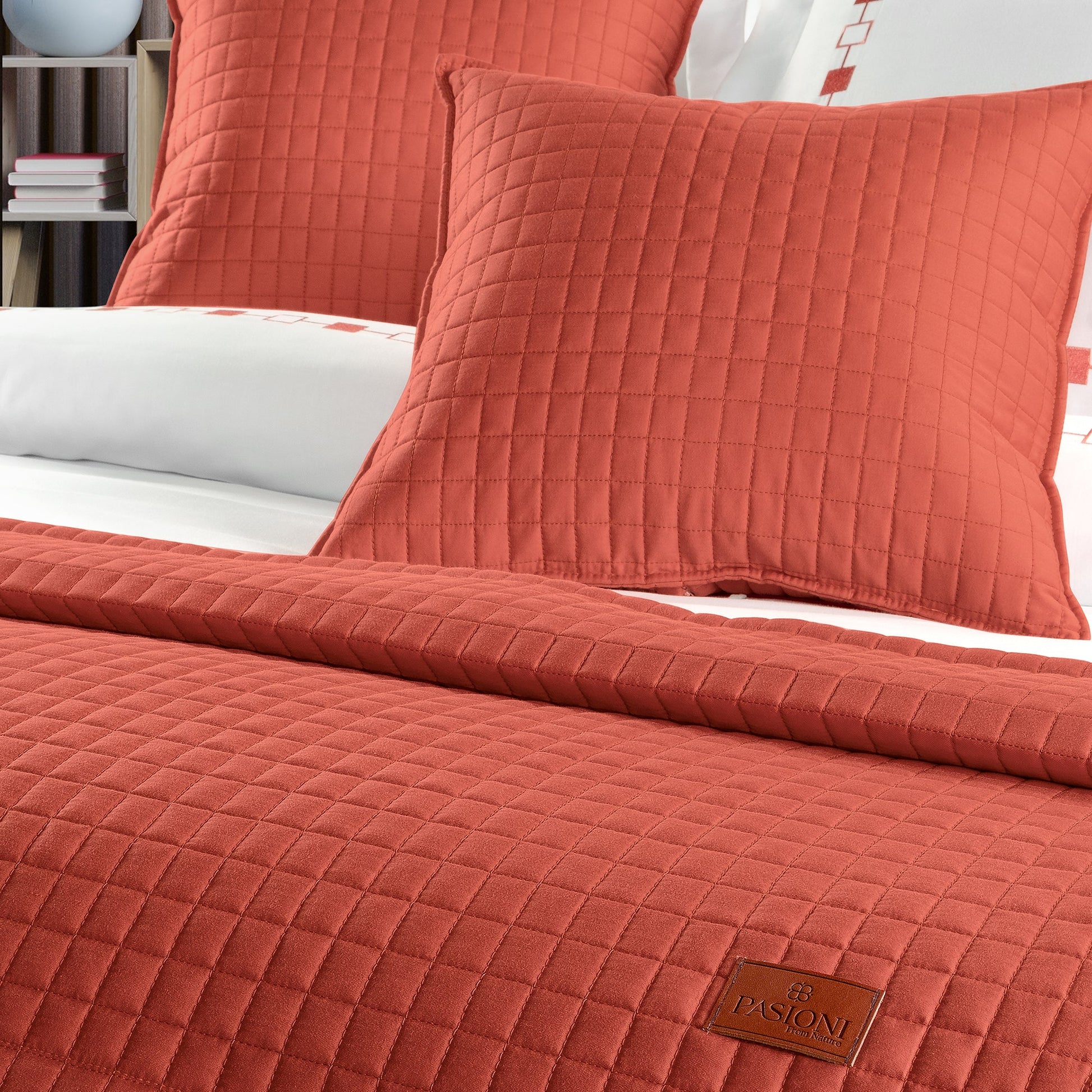 PASIONI - Saten - Elegante - Mercan Çift Kişilik Yatak Runner Seti - Pasioni