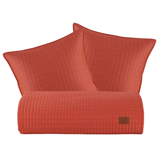 PASIONI - Saten - Elegante - Mercan Çift Kişilik Yatak Runner Seti - Pasioni