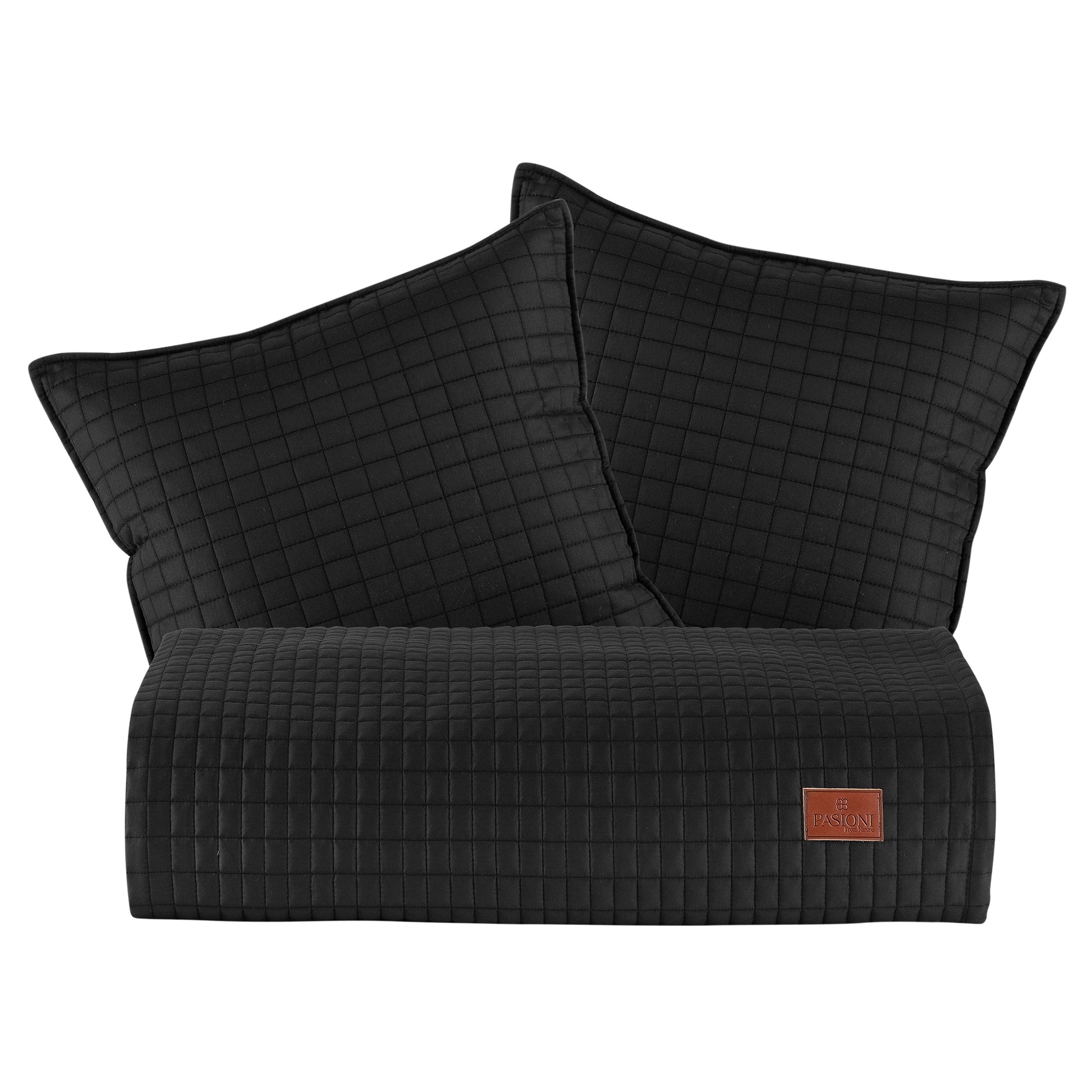 PASIONI - Saten - Elegante - Siyah Çift Kişilik Yatak Runner Seti - Pasioni