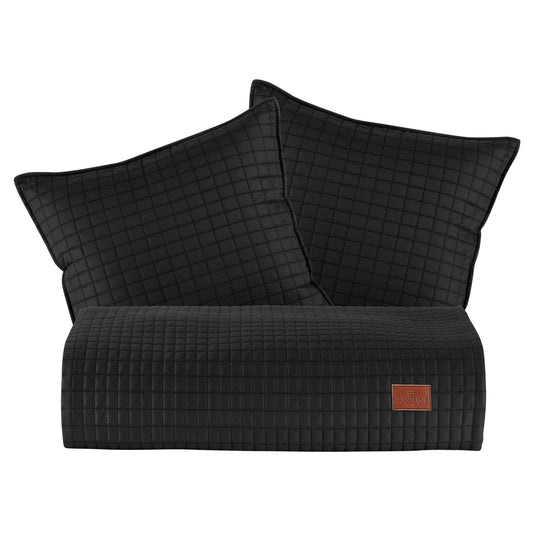 PASIONI - Saten - Elegante - Siyah Çift Kişilik Yatak Runner Seti - Pasioni