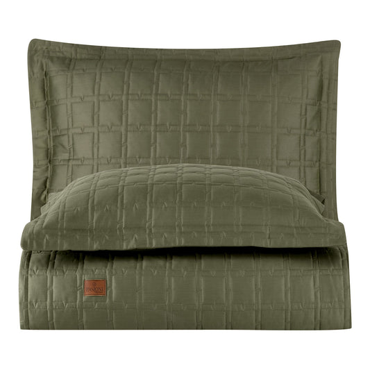 PASIONI - Saten - Elpidio - Haki Çift Kişilik Yatak Örtüsü Takımı - Pasioni