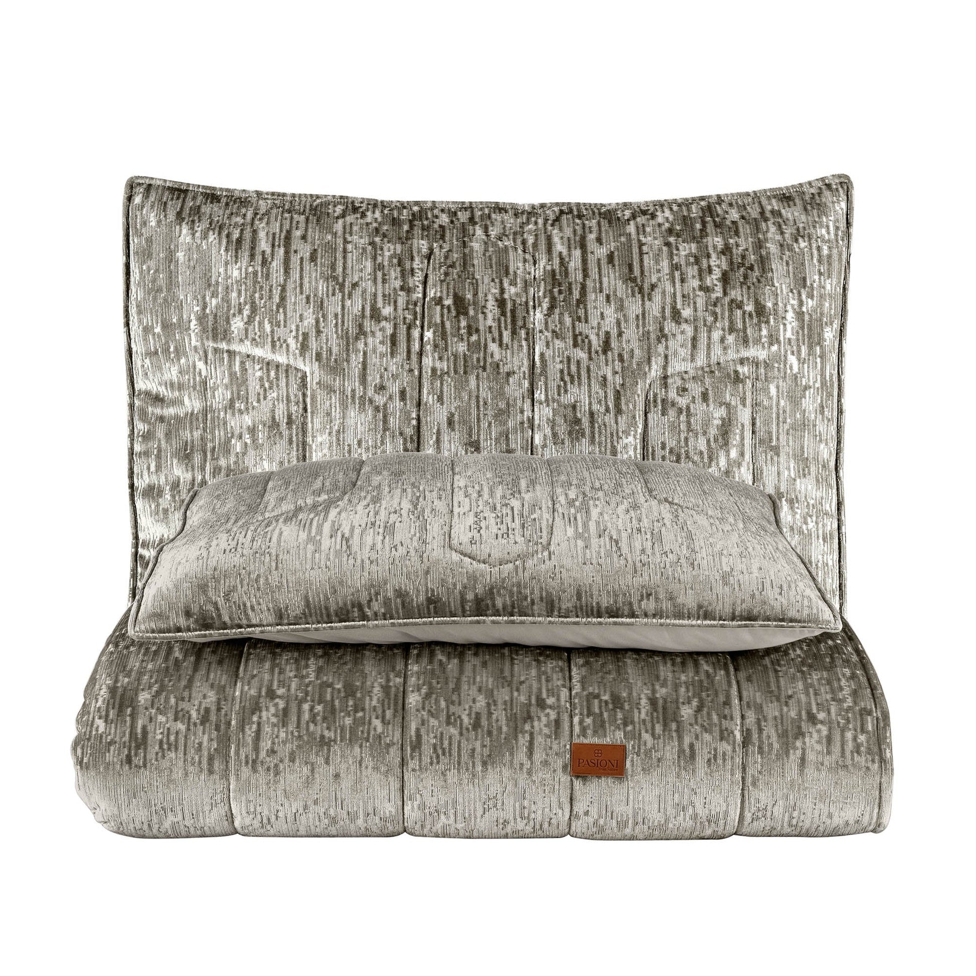 PASIONI - Velvet - Gerardo - Jakar Kadife Bej Çift Kişilik Yatak Örtüsü Takımı - Pasioni