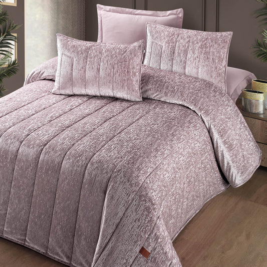 PASIONI - Velvet - Gerardo - Jakar Kadife Gül Kurusu Çift Kişilik Yatak Örtüsü Takımı - Pasioni