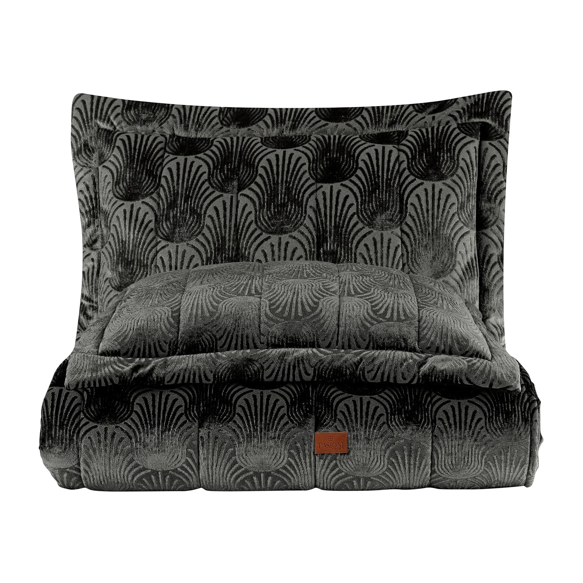PASIONI - Velvet - Lucianna - Jakar Kadife Antrasit Çift Kişilik Yatak Örtüsü Takımı - Pasioni