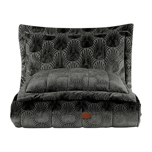 PASIONI - Velvet - Lucianna - Jakar Kadife Antrasit Çift Kişilik Yatak Örtüsü Takımı - Pasioni