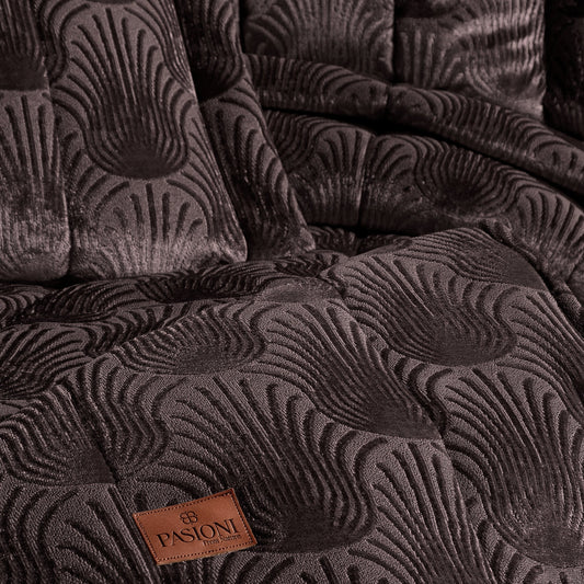 PASIONI - Velvet - Lucianna - Jakar Kadife Mürdüm Çift Kişilik Yatak Örtüsü Takımı - Pasioni