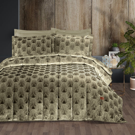 PASIONI - Velvet - Lucianna - Jakar Kadife Sage Çift Kişilik Yatak Örtüsü Takımı - Pasioni