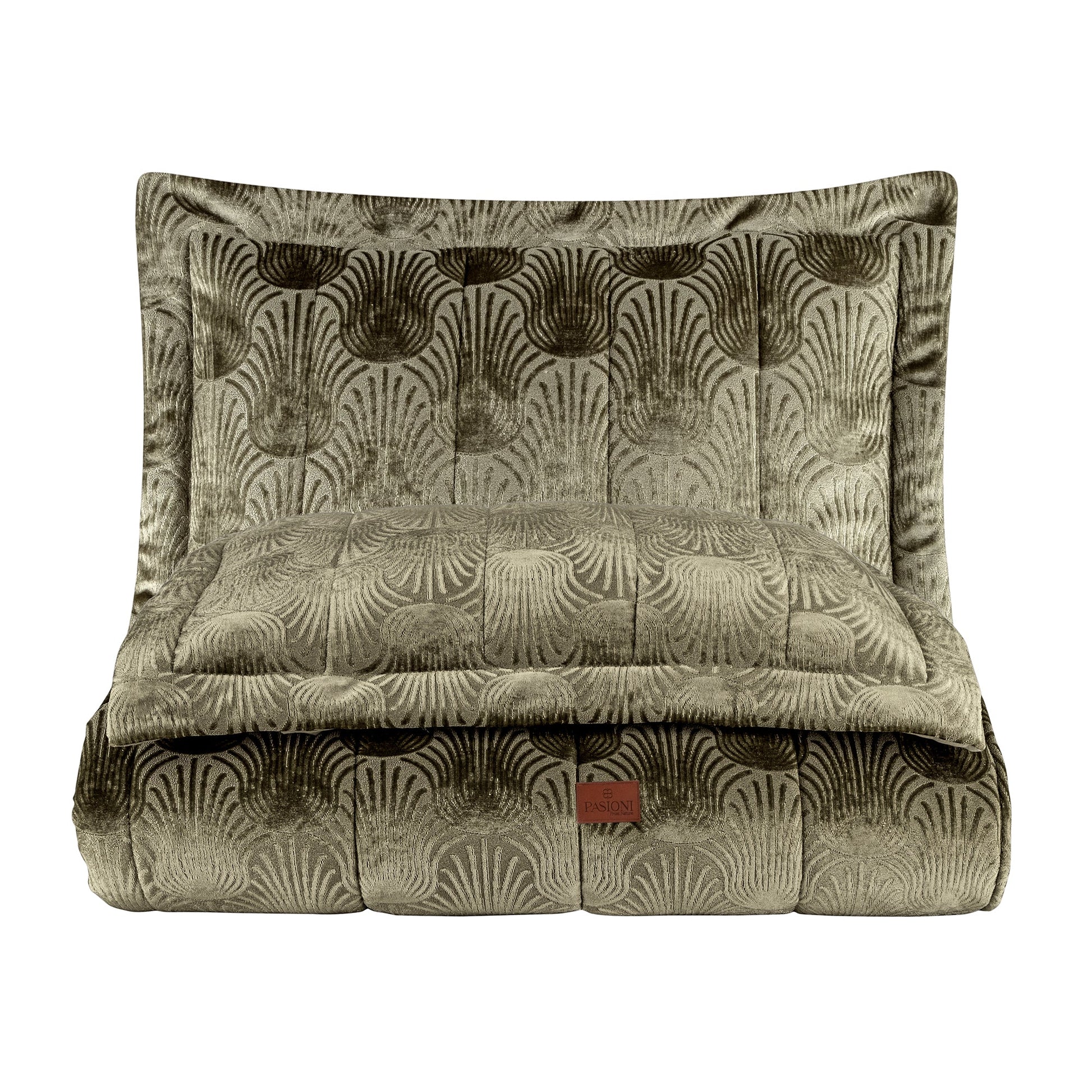 PASIONI - Velvet - Lucianna - Jakar Kadife Sage Çift Kişilik Yatak Örtüsü Takımı - Pasioni