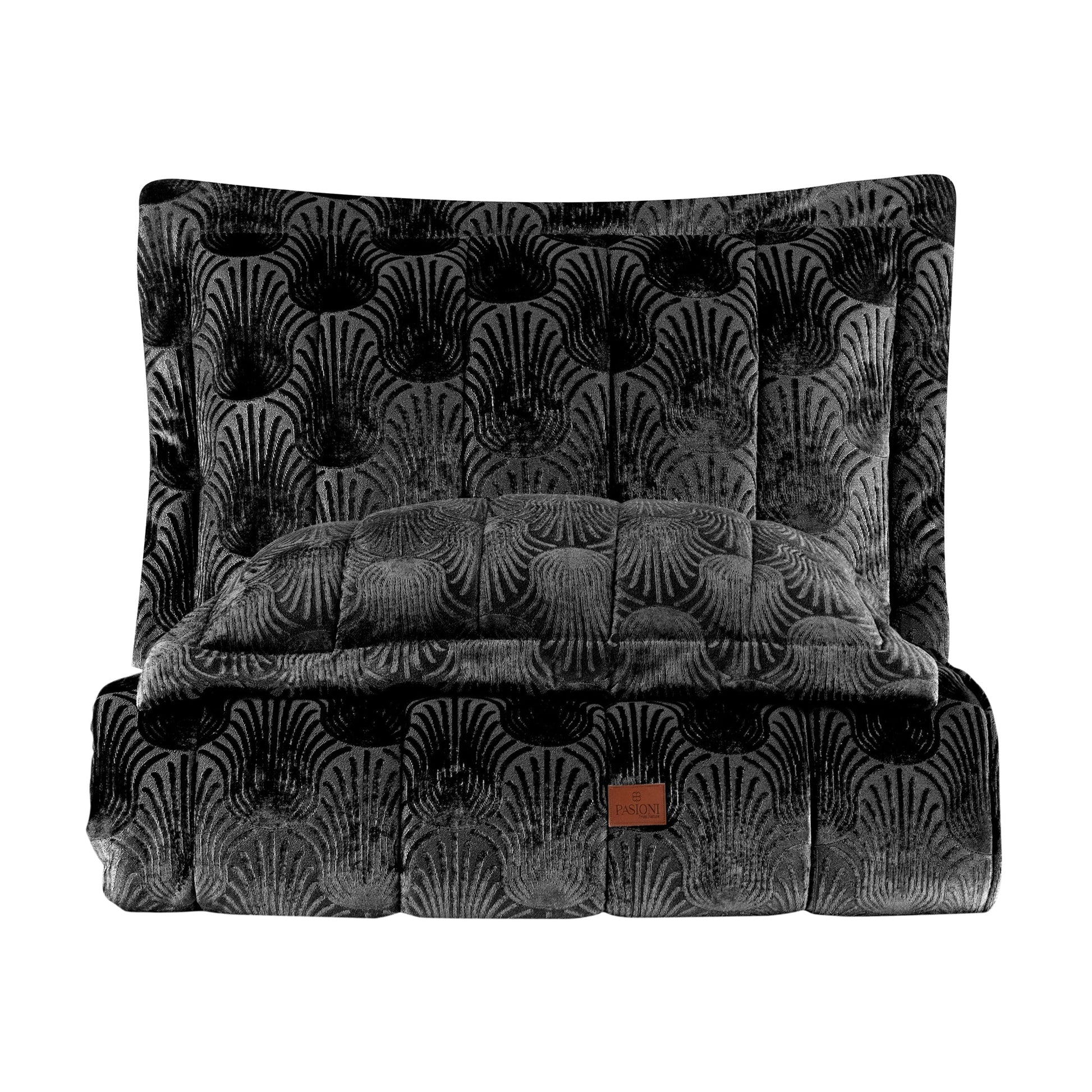 PASIONI - Velvet - Lucianna - Jakar Kadife Siyah Çift Kişilik Yatak Örtüsü Takımı - Pasioni