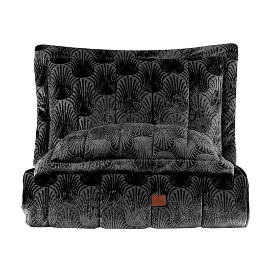 PASIONI - Velvet - Lucianna - Jakar Kadife Siyah Çift Kişilik Yatak Örtüsü Takımı - Pasioni