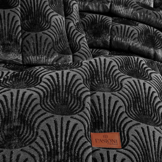 PASIONI - Velvet - Lucianna - Jakar Kadife Siyah Çift Kişilik Yatak Örtüsü Takımı - Pasioni