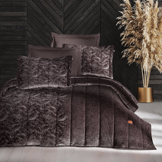 PASIONI - Velvet - Lucie - Jakar Kadife Mürdüm Çift Kişilik Yatak Örtüsü Takımı - Pasioni
