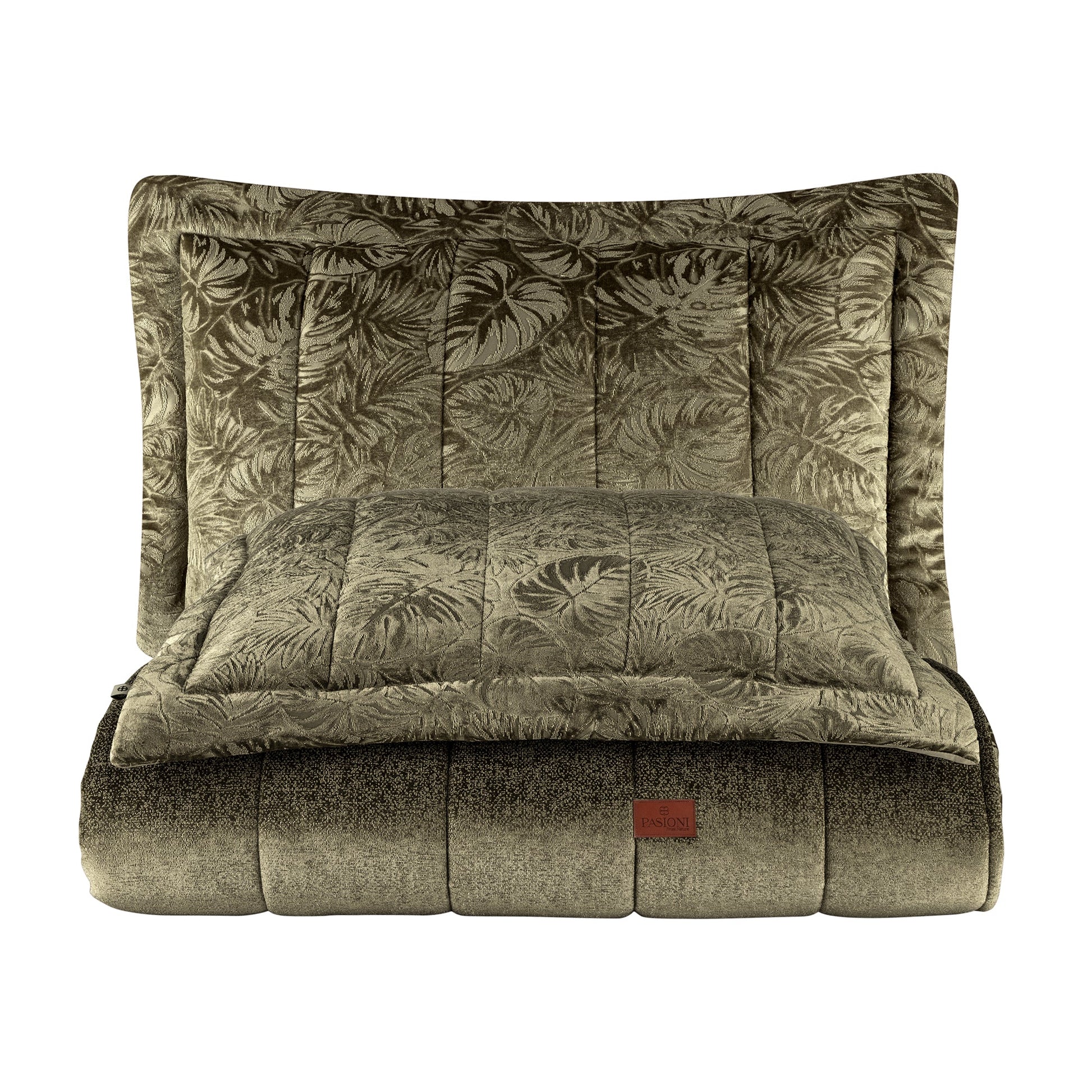 PASIONI - Velvet - Lucie - Jakar Kadife Sage Çift Kişilik Yatak Örtüsü Takımı - Pasioni