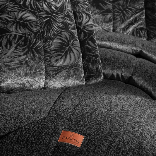 PASIONI - Velvet - Lucie - Jakar Kadife Siyah Çift Kişilik Yatak Örtüsü Takımı - Pasioni