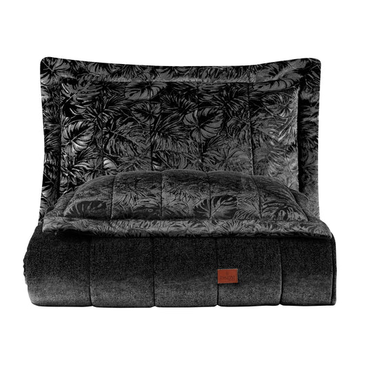 PASIONI - Velvet - Lucie - Jakar Kadife Siyah Çift Kişilik Yatak Örtüsü Takımı - Pasioni