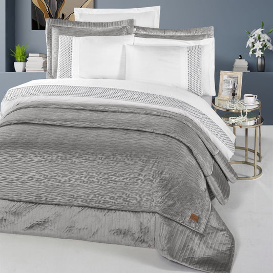 PASIONI - Velvet - Reale - Velvet Gri Çift Kişilik Çeyiz Seti - Pasioni