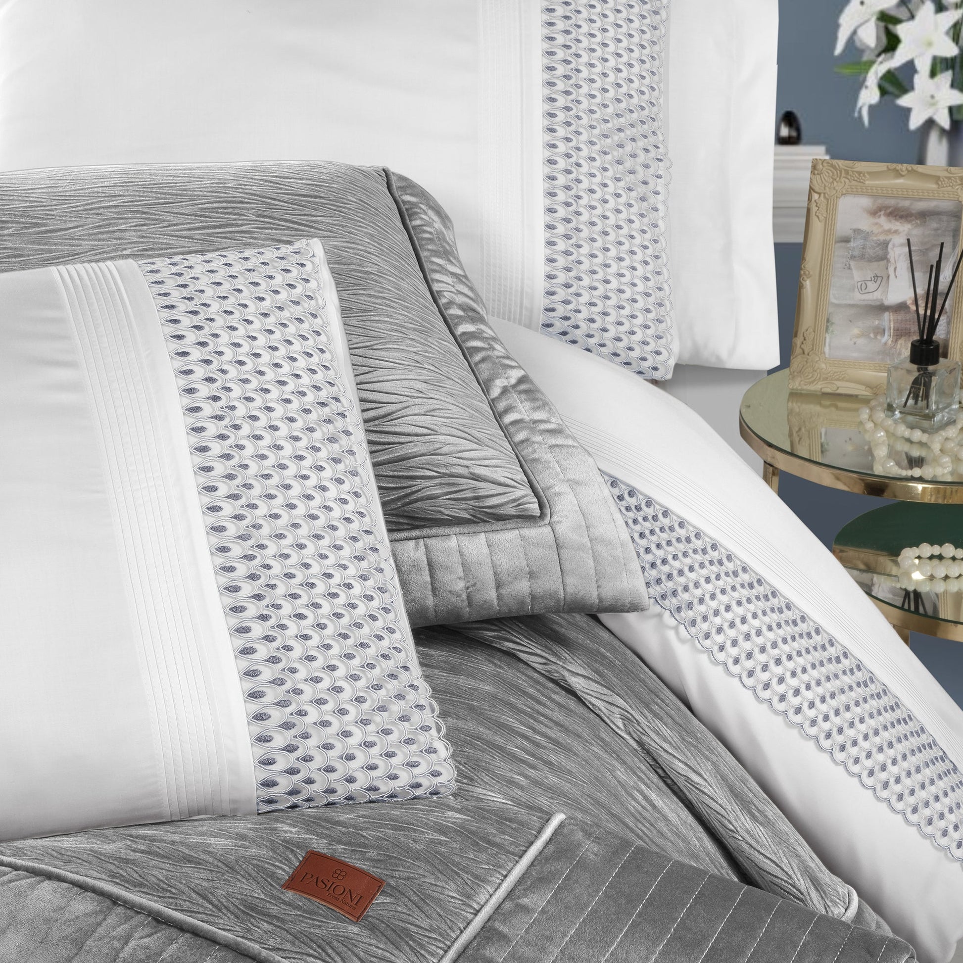 PASIONI - Velvet - Reale - Velvet Gri Çift Kişilik Çeyiz Seti - Pasioni