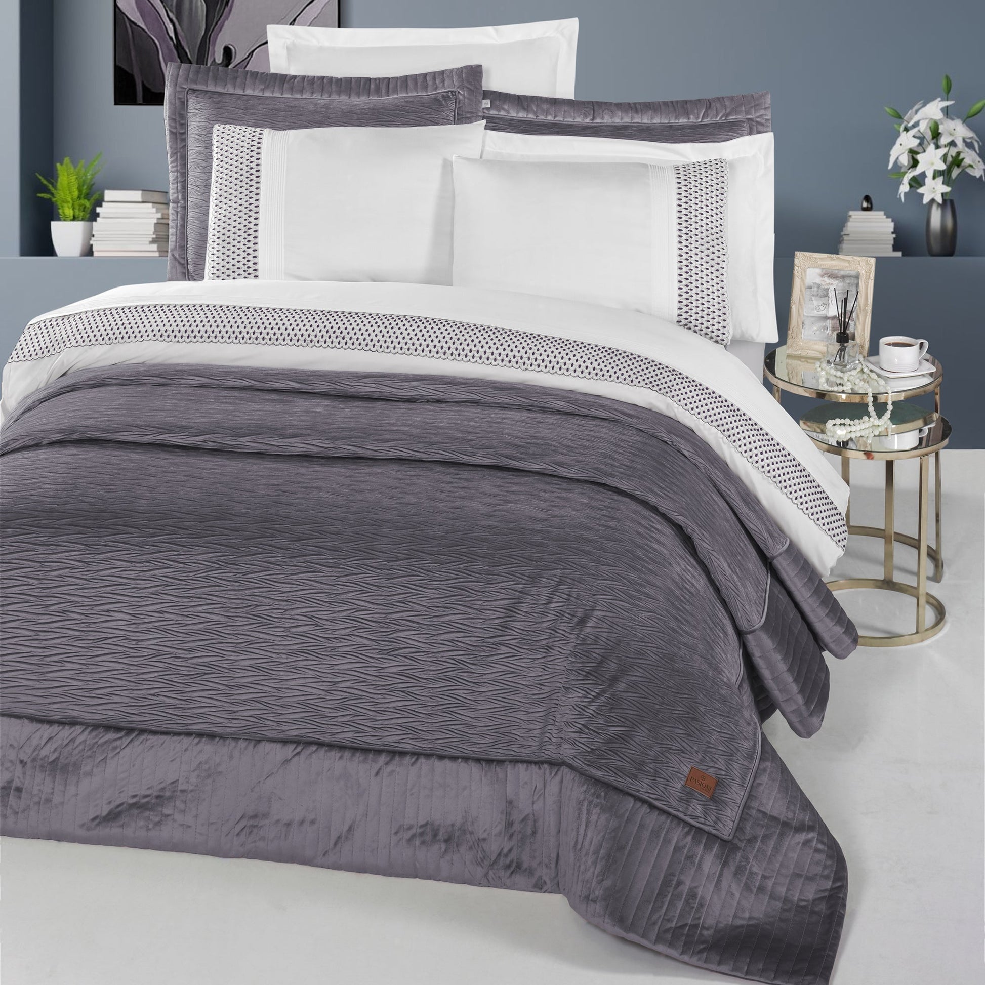 PASIONI - Velvet - Reale - Velvet Mürdüm Çift Kişilik Çeyiz Seti - Pasioni