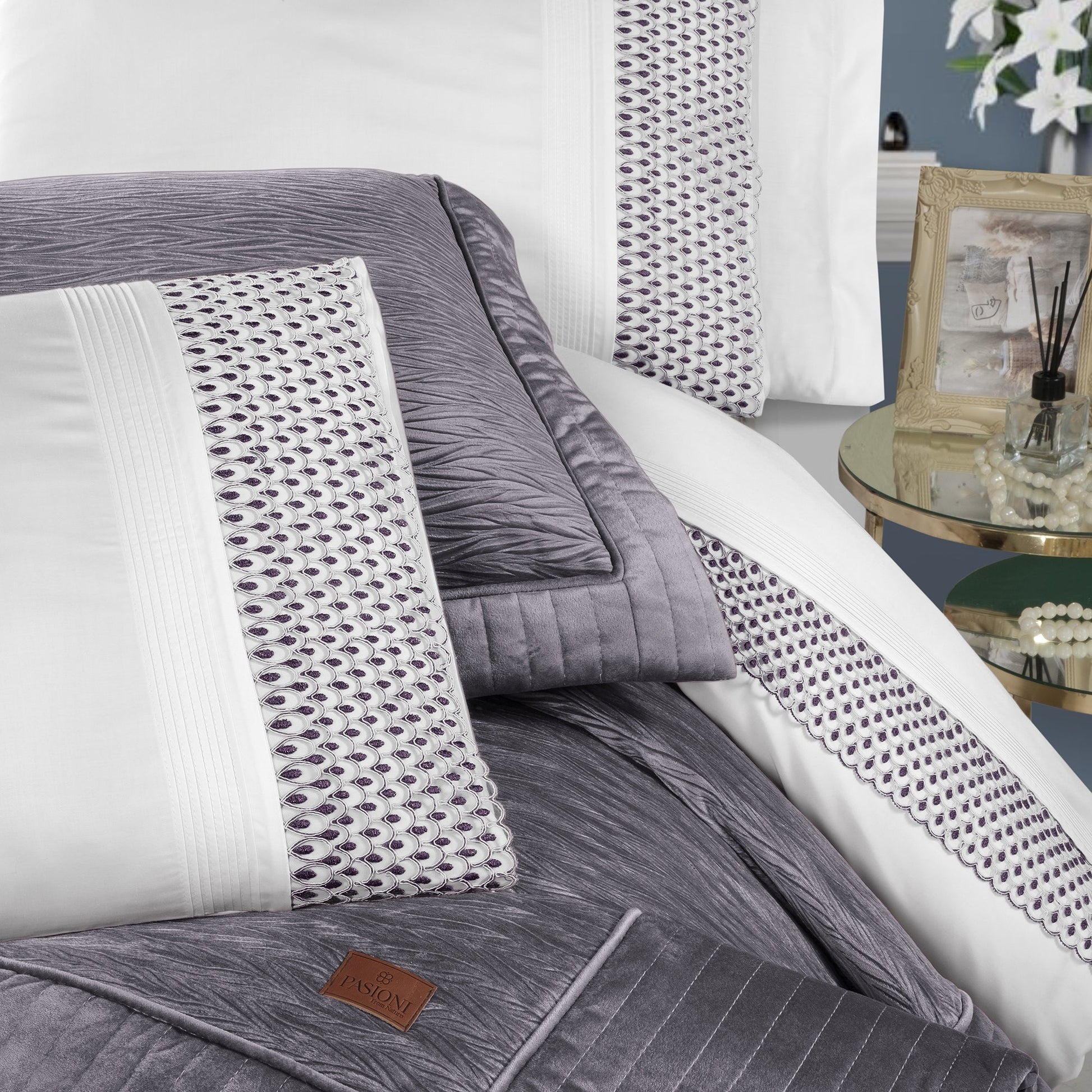 PASIONI - Velvet - Reale - Velvet Mürdüm Çift Kişilik Çeyiz Seti - Pasioni