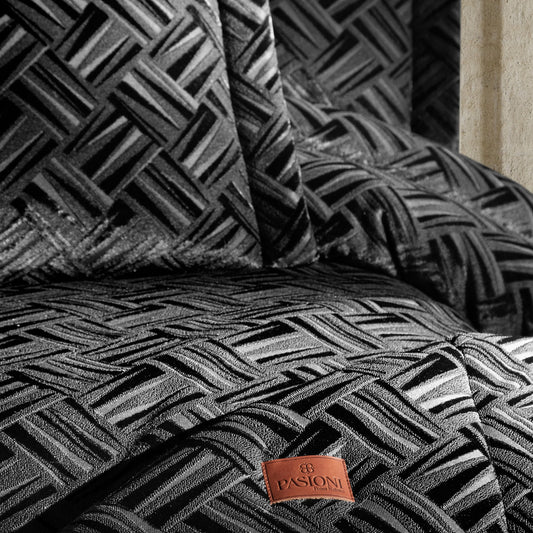 PASIONI - Velvet - Salvatore - Jakar Kadife Siyah Çift Kişilik Yatak Örtüsü Takımı - Pasioni