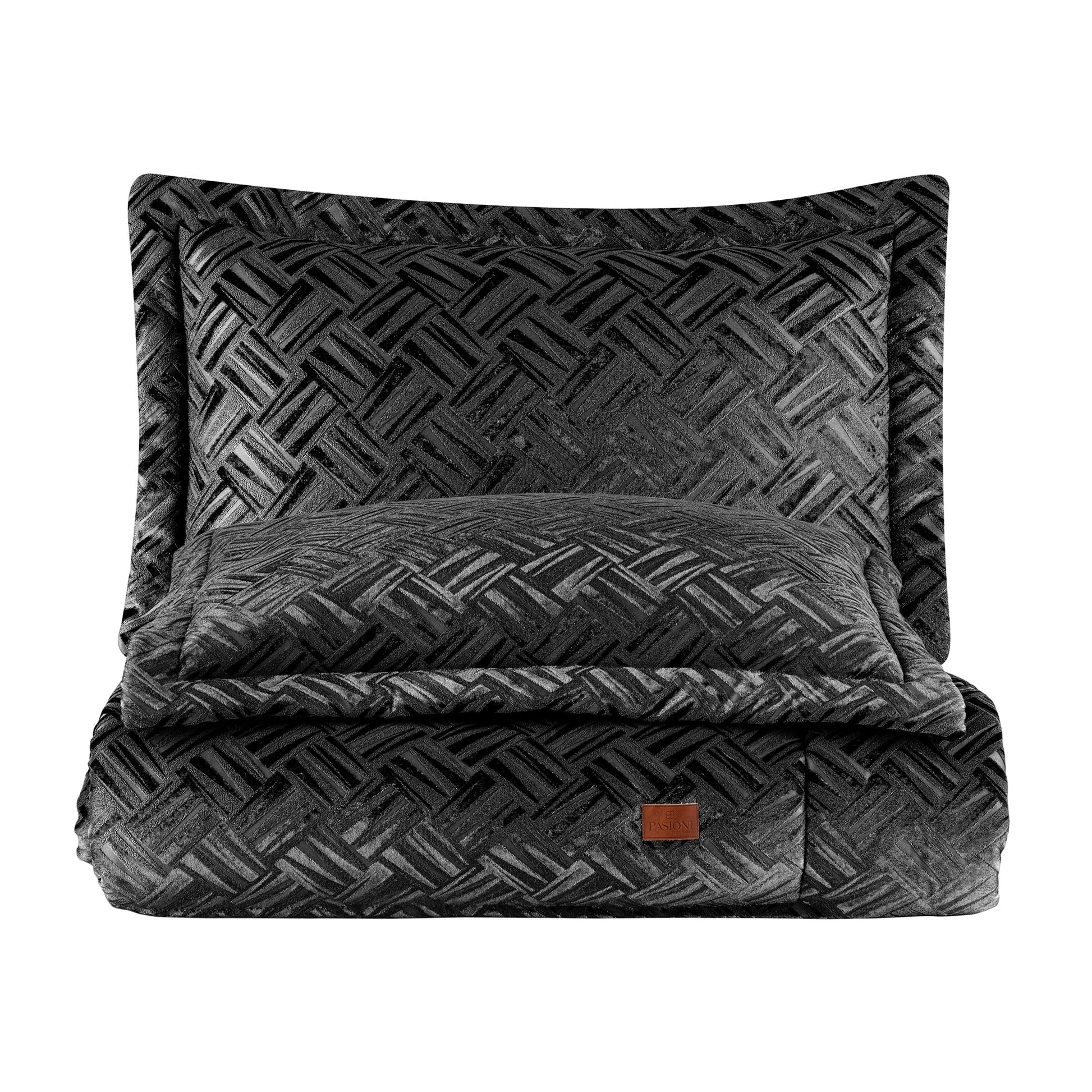 PASIONI - Velvet - Salvatore - Jakar Kadife Siyah Çift Kişilik Yatak Örtüsü Takımı - Pasioni