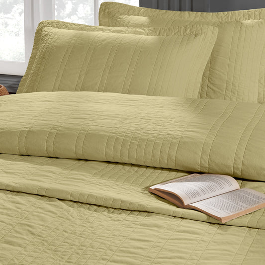 Sante Pamuklu Parça Boyama Çift Kişilik Yatak Örtüsü Takımı Yeşil - Pasioni